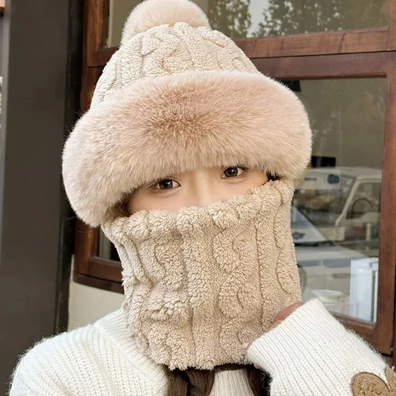 2024冬天帽子护耳防风骑车男女围脖口罩一体加绒加厚保暖包头帽