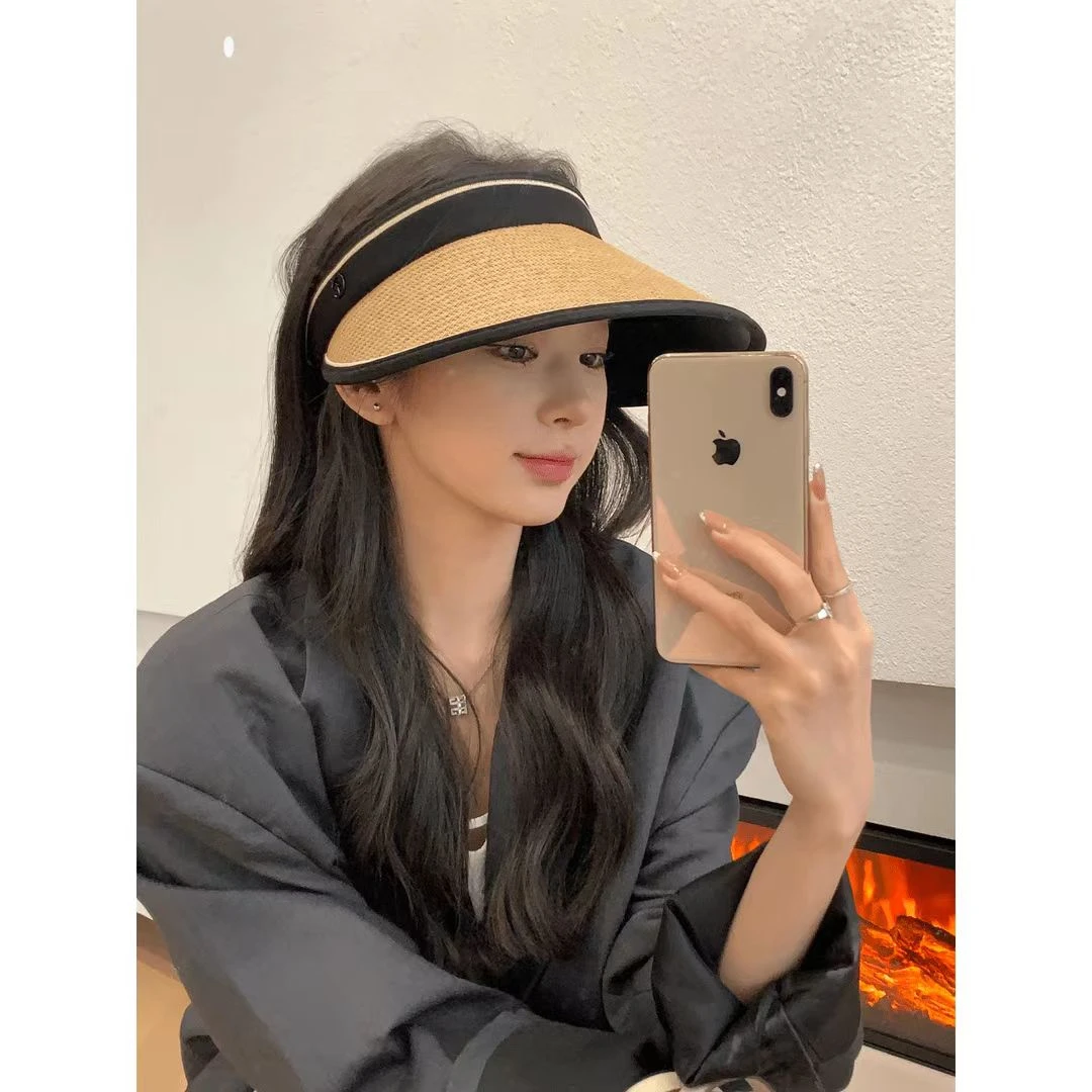 升级草编防晒帽UPF50+空顶帽大檐可折叠夏季遮阳帽草帽百搭太阳帽