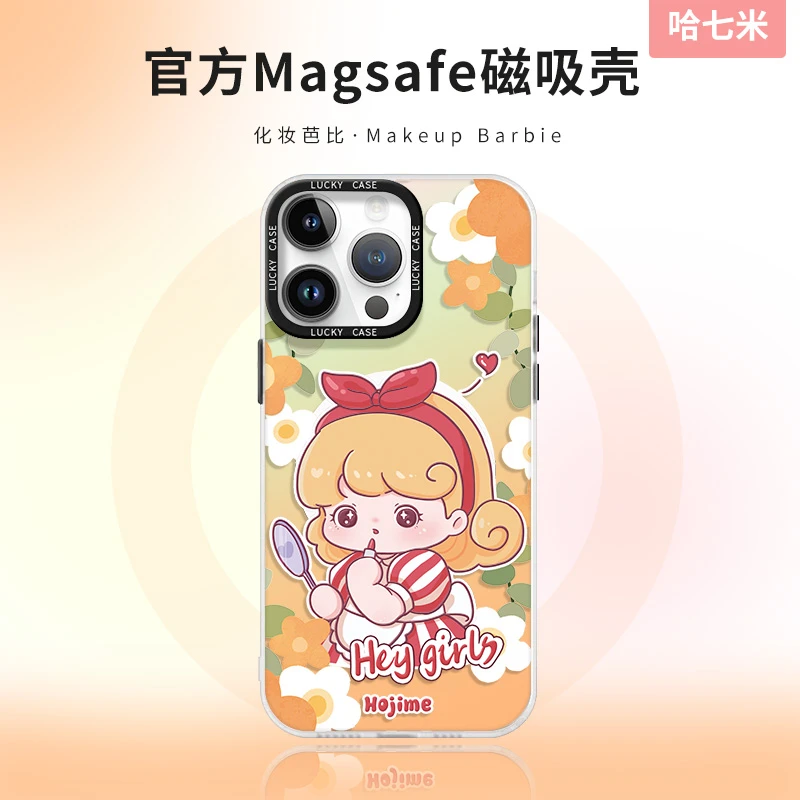 【哈七米】化妆芭比适用苹果15promax镭射磁吸手机壳华为mate60pro