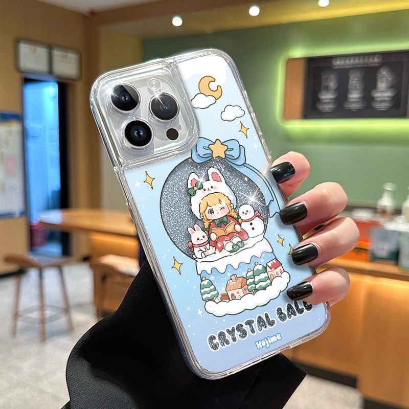 【哈七米】水晶球女孩苹果15promax可爱流沙壳华为mate60手机壳14