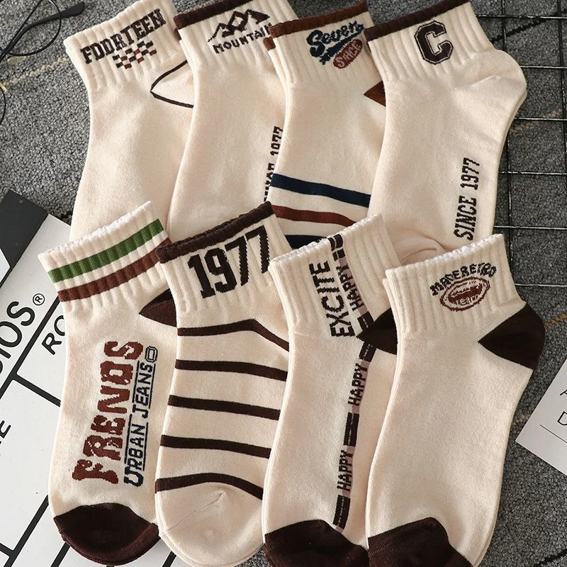 美拉德复古袜子男短袜春秋款棉质美式ins潮运动吸汗防臭情侣短筒