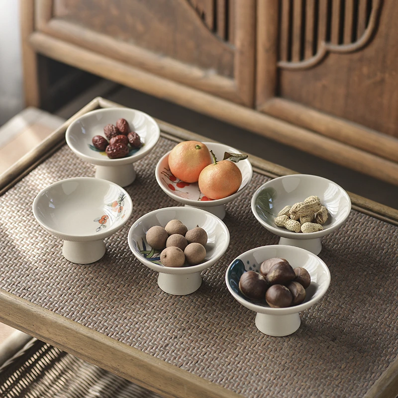 点心盘简约家用陶瓷中式茶点盘个性可爱小吃碟零食干果盘糕点盘