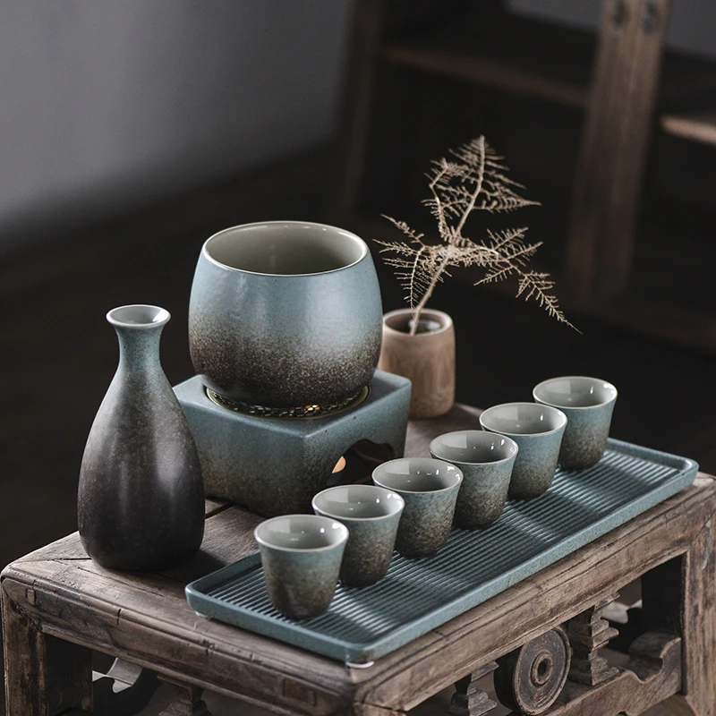 日式清酒壶套装陶瓷复古温酒器烫酒壶家用白酒分酒器小酒杯酒盅