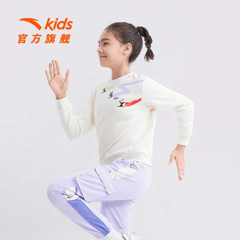 安踏儿童卫衣春季新款 女童6-12岁针织套头衫百搭362317703