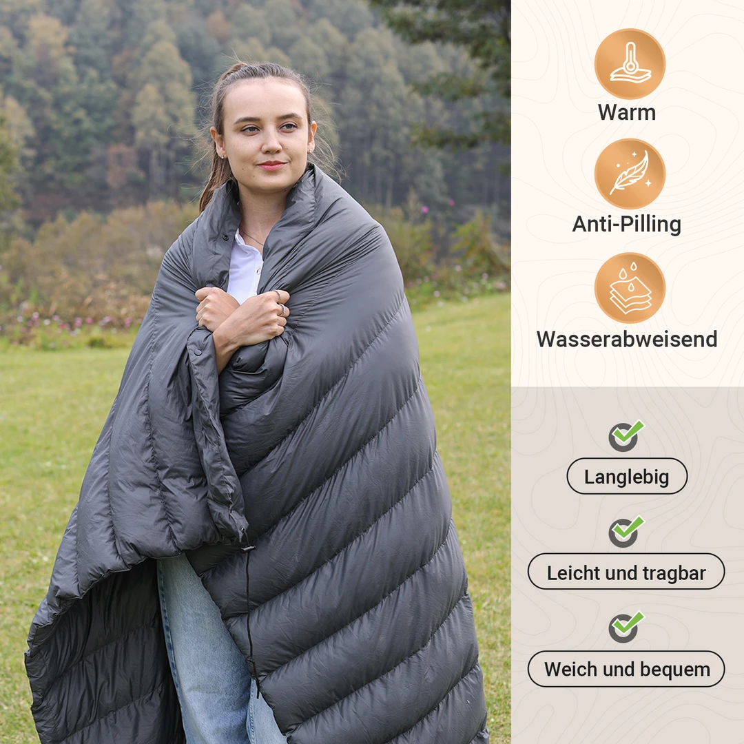 【ATEPA超轻白鸭绒便携式三合一毯子睡袋】户外露营睡袋斗篷防寒