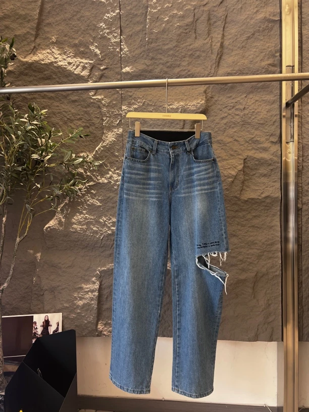 YCH 双层腰头斜破口牛仔裤2180