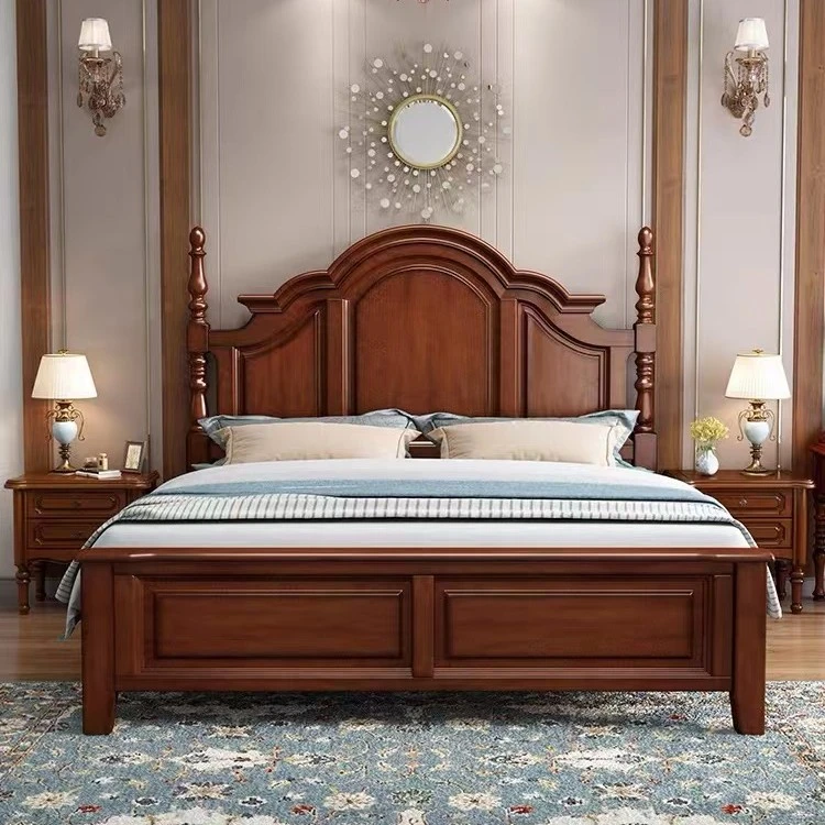 家用进口桃花心木全实木床美式轻奢复古别墅主卧床架子1.8米x2米