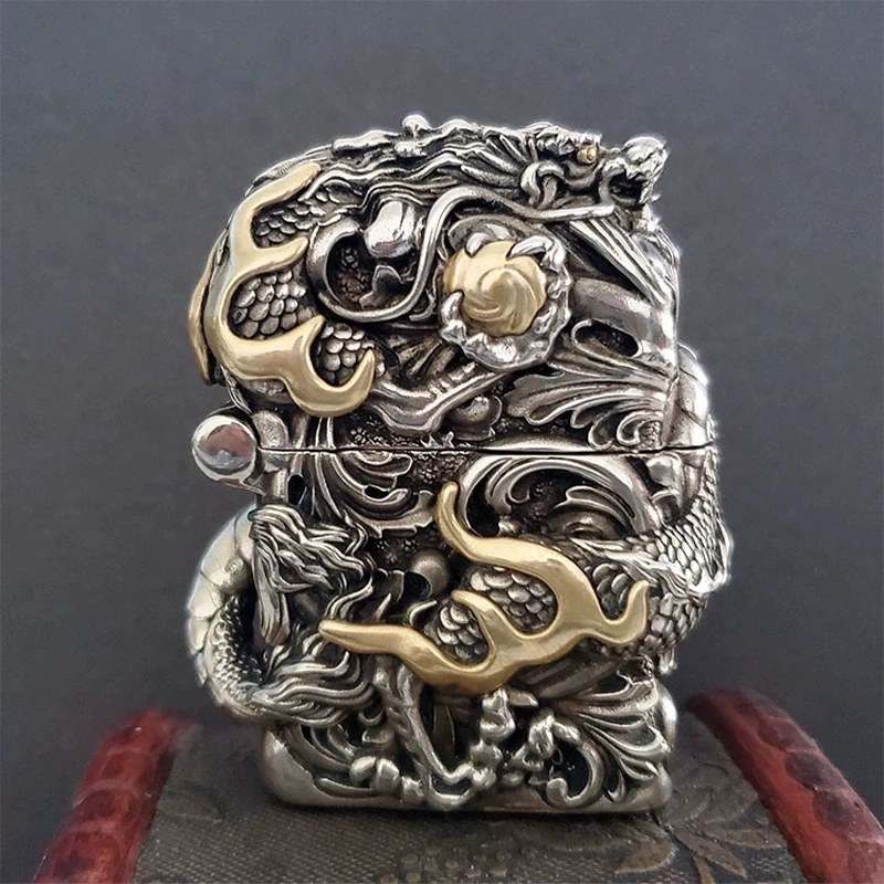 食肉者尊龙火机日本手工复古龙打火机内胆防风煤油个性定制刻字礼