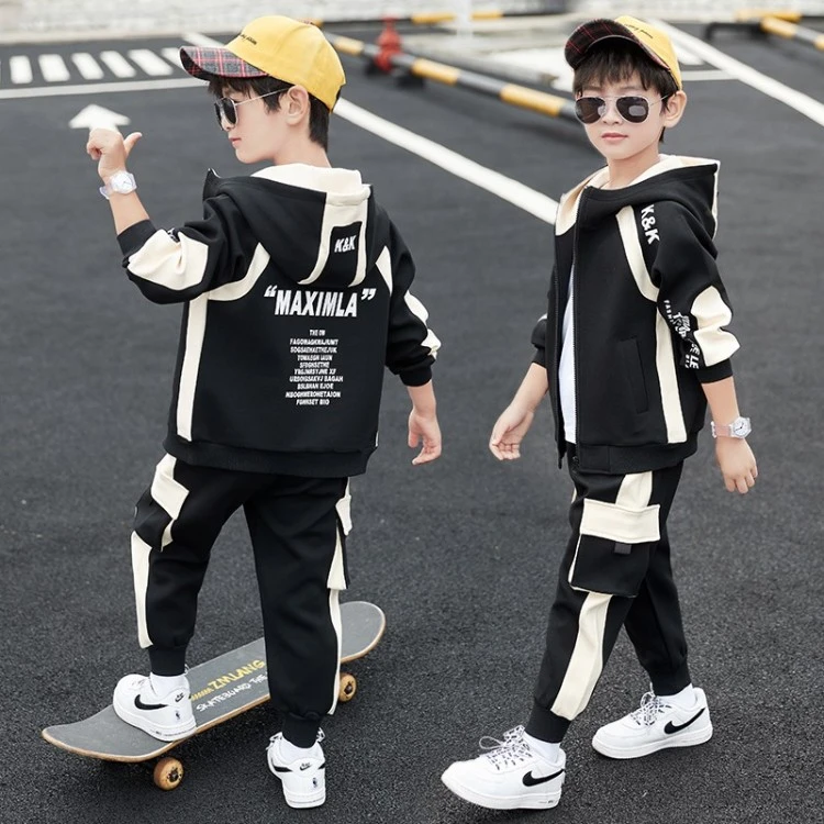 儿童2023秋季新款潮款休闲连帽套装中大童男孩炸街韩版时髦两件套