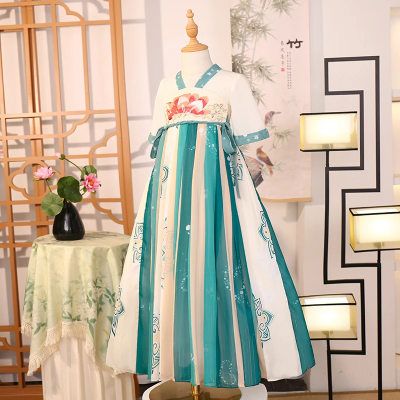 儿童绿色汉服女襦裙夏季薄款公主裙中国风女童古装超仙女孩春夏裙