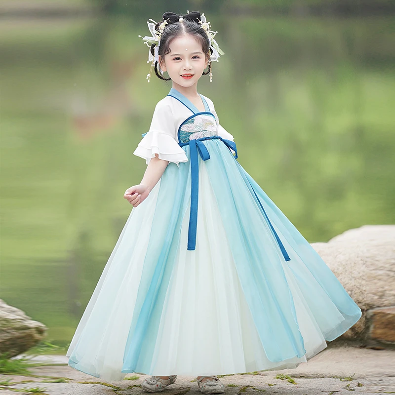 中国风超仙唐装襦裙女孩连衣裙新款汉服女童夏季儿童古装夏款
