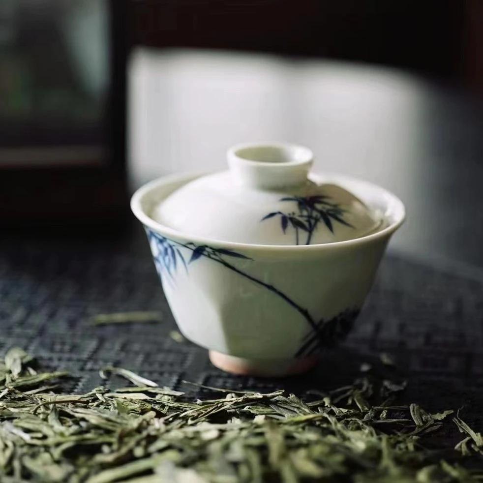 【择物】几上造物王力科 青花手绘竹影系列盖碗壶承主人杯小杯