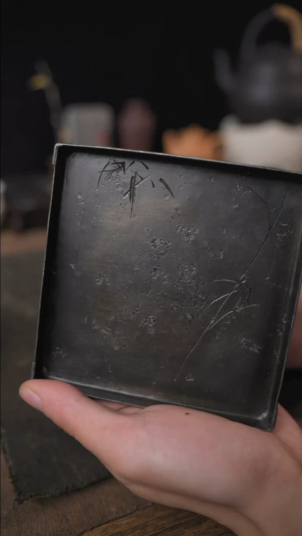 【闪购商品】陶瓷锡盘竹刻 11*11cm