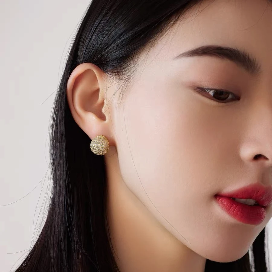 铜合金合成锆石耳饰 气质轻奢时尚百搭编织法式金色设计师重工081