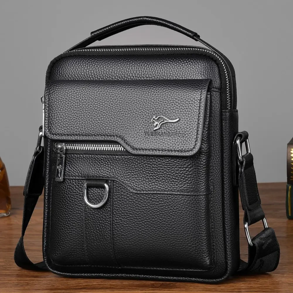 新款头层牛皮男士单肩斜跨手提包多功能大容量商务时尚质感真皮包