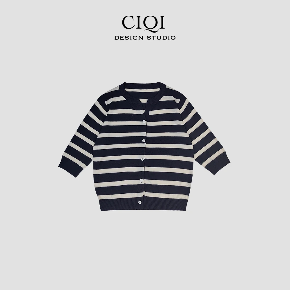 CIQI STUDIO 条纹中袖针织开衫DY509