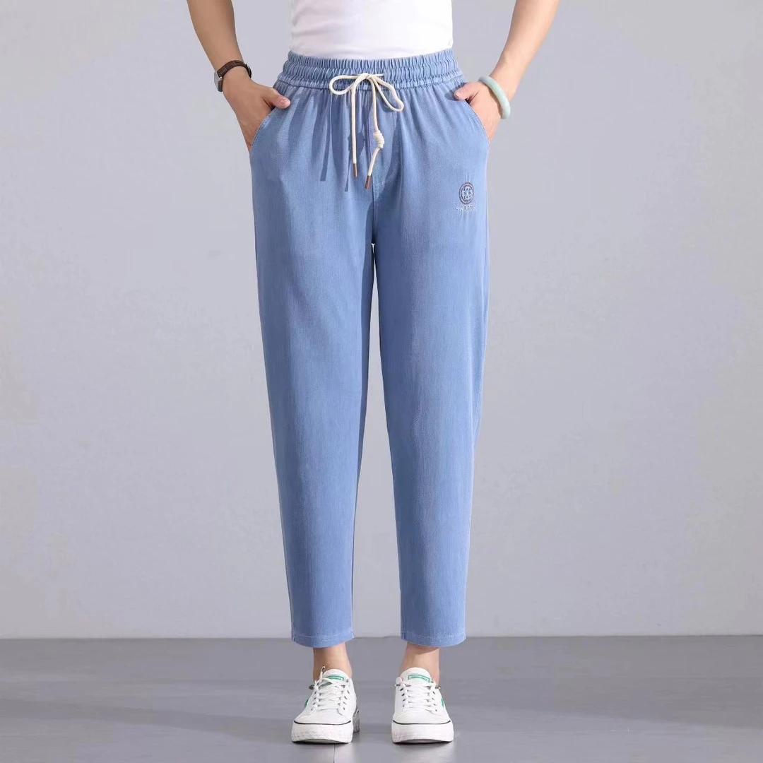 新品冲量夏季薄款百搭直播弹力松紧牛仔裤裤子显瘦直筒九分裤女士