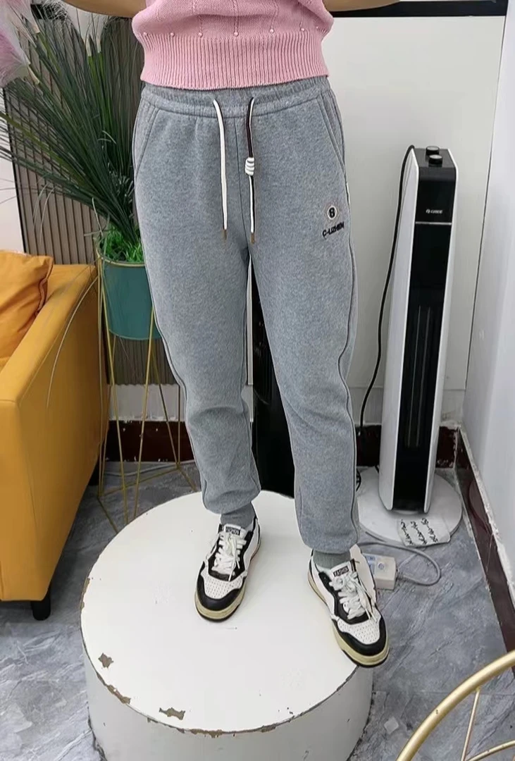 女士卫裤微弹力标准冬季直筒裤刺绣字母束口