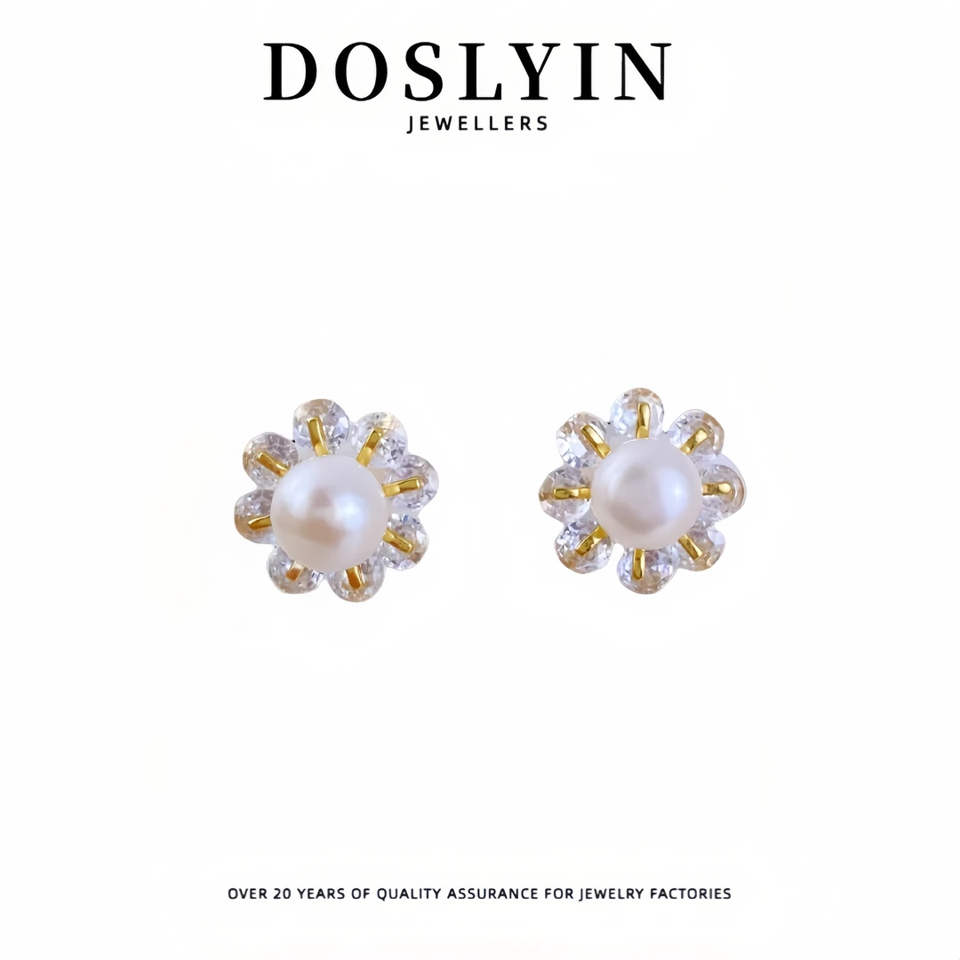 珍珠【Z22】淡水核时尚高级感银针耳环小众设计感花卉银针