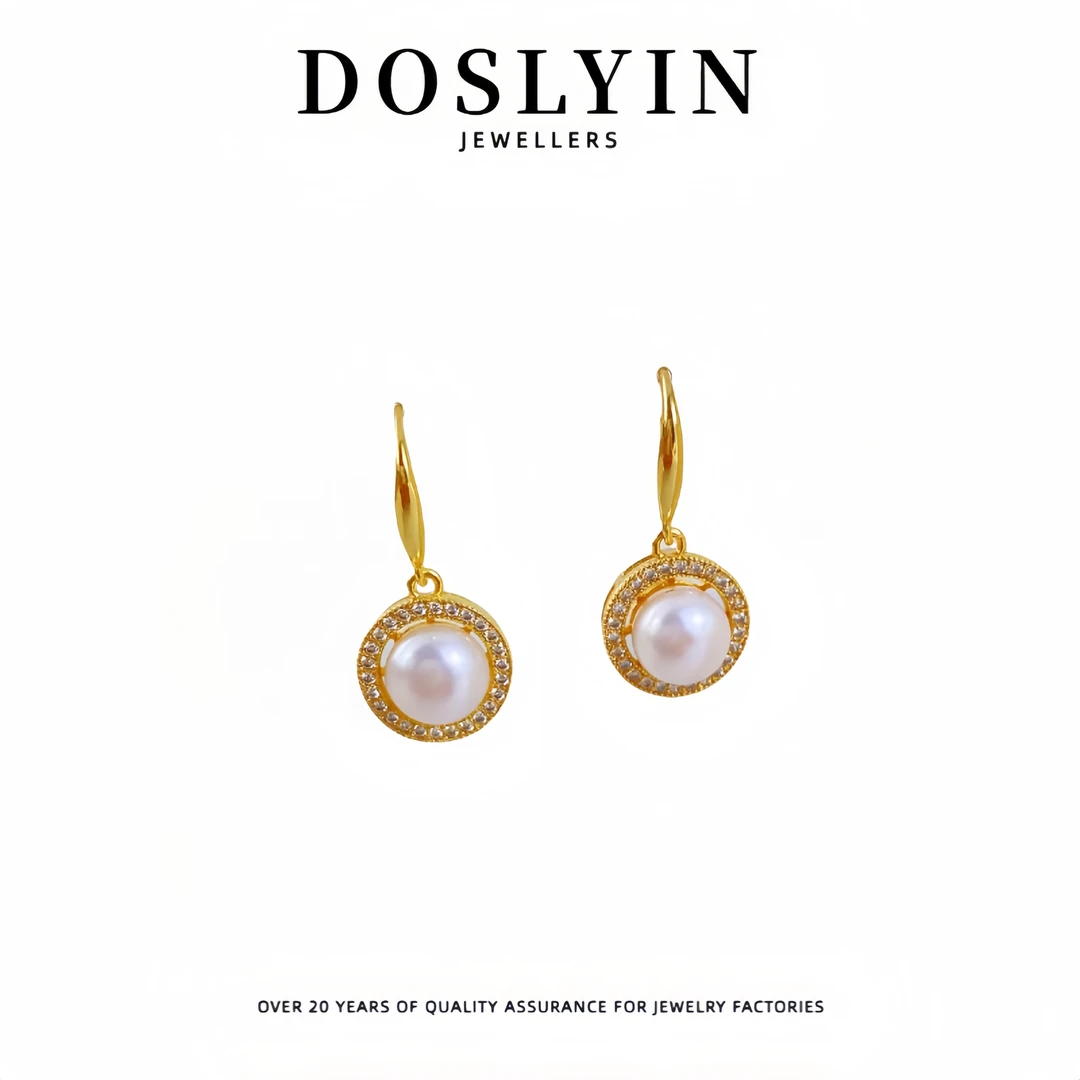 珍珠【Z7】轻奢复古简约淡水镶嵌核银针耳钩法式气质经典耳环