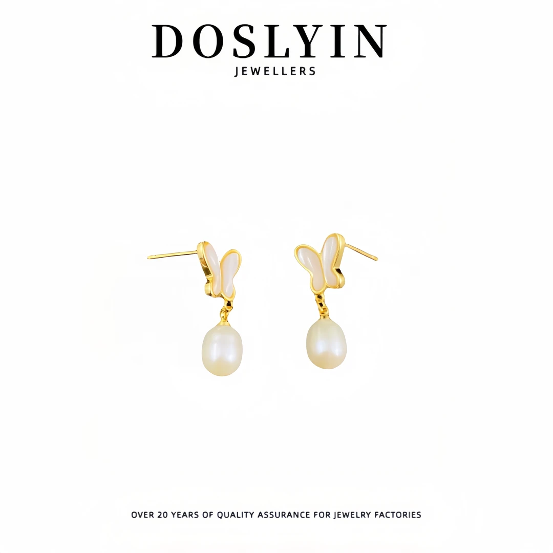 【蝶舞活动耳钉Z158】精致蝴蝶珍珠银针耳环 赠同款戒指加项链