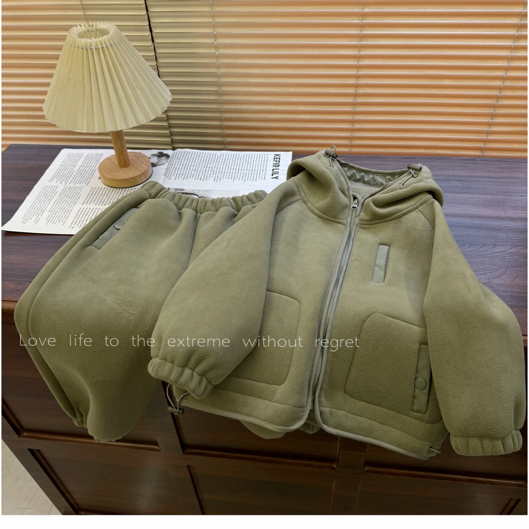 泡泡家 儿童双面绒男女同款奥粒绒加厚绒保暖外套时尚休闲加绒