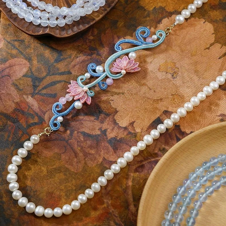 栖石原创中级编绳教程花朵莲花灿莲珍珠月光自然首饰手工编绳饰品