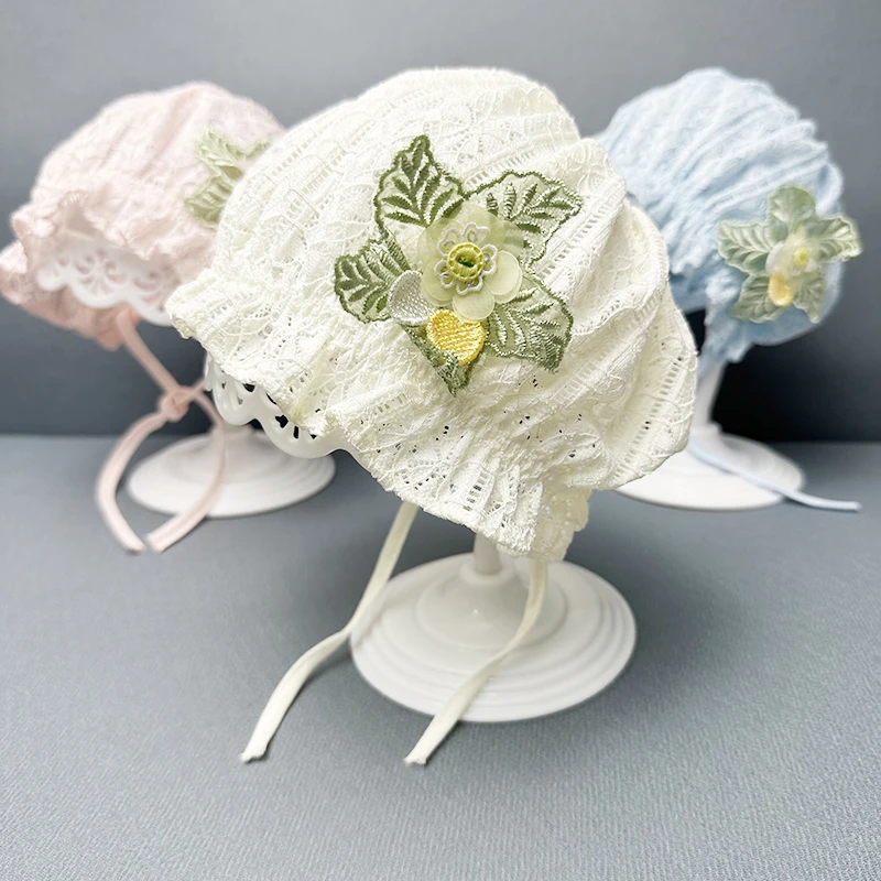 夏季帽子夏薄款蕾丝新生儿女宝宝公主可爱宫廷风护囟门包头护耳帽