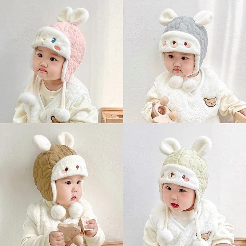 婴儿帽子秋冬款宝宝冬季加绒超萌套头帽女童男幼儿新年小兔护耳帽