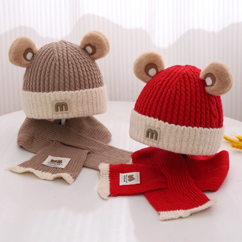男女宝宝帽子秋冬季保暖加厚护耳套头帽可爱婴儿针织毛线帽围巾冬