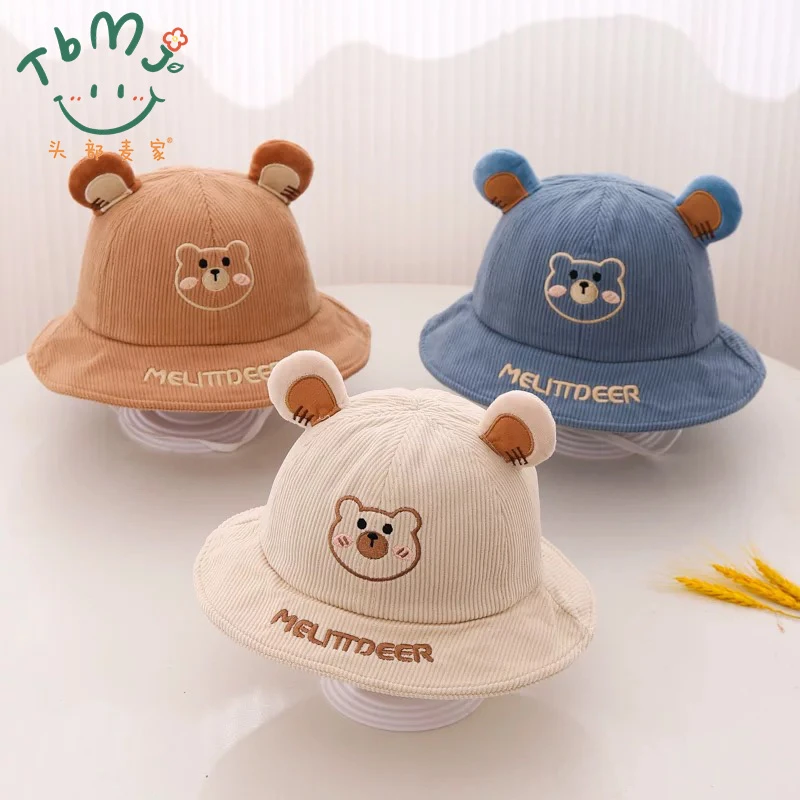宝宝渔夫帽春秋款婴儿帽子可爱小熊男童女宝宝秋冬盆帽外出冬款