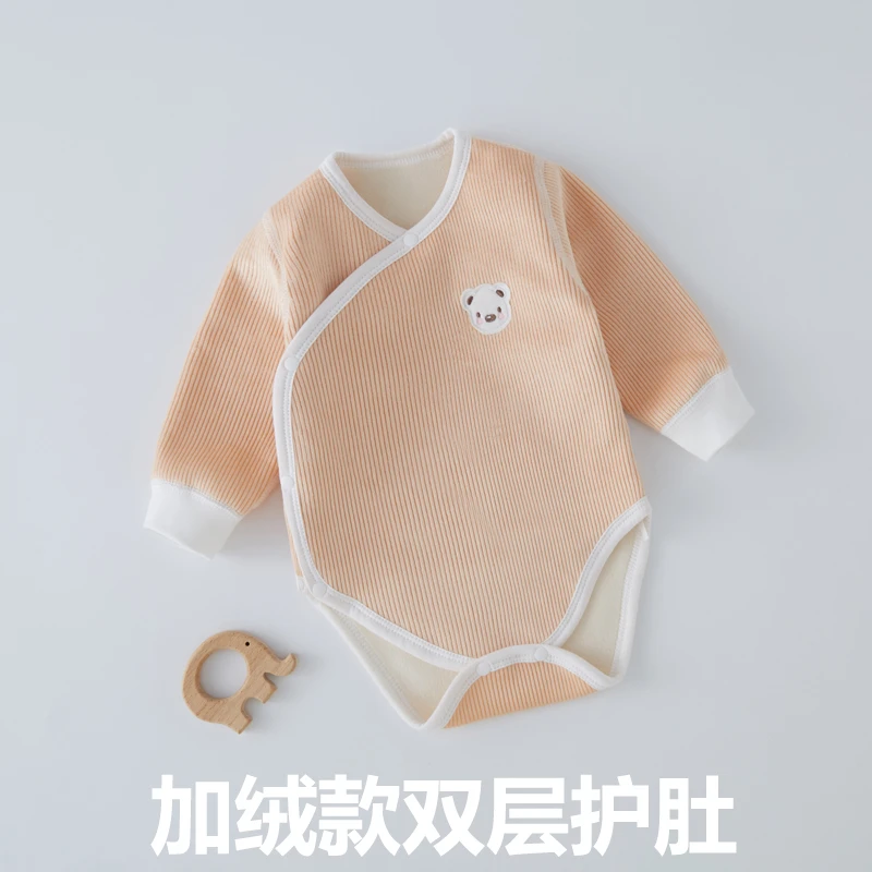 新生婴儿包屁衣秋冬加绒款三角哈衣加厚初生宝宝双层护肚连体睡衣