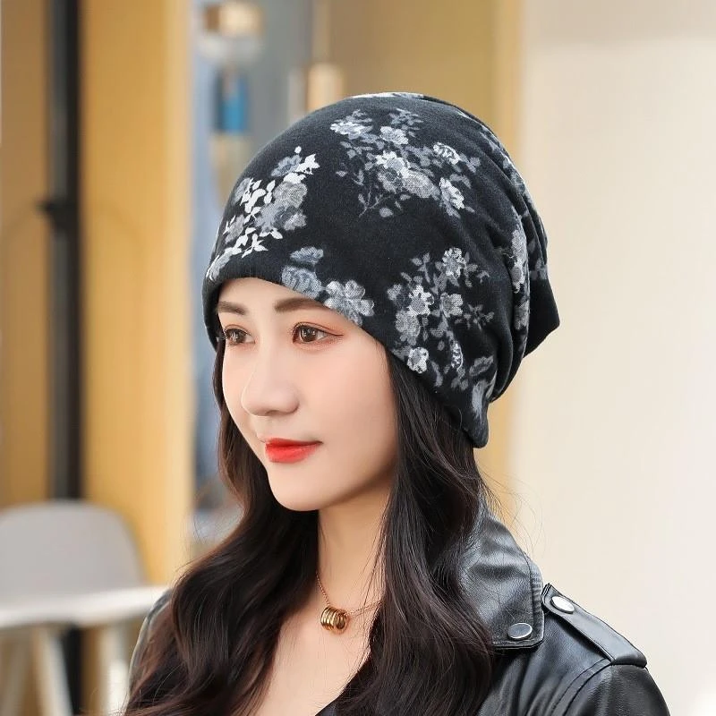 ++时尚印花百变扭扭帽围脖多功能套头巾防风堆堆帽女产后外出月子