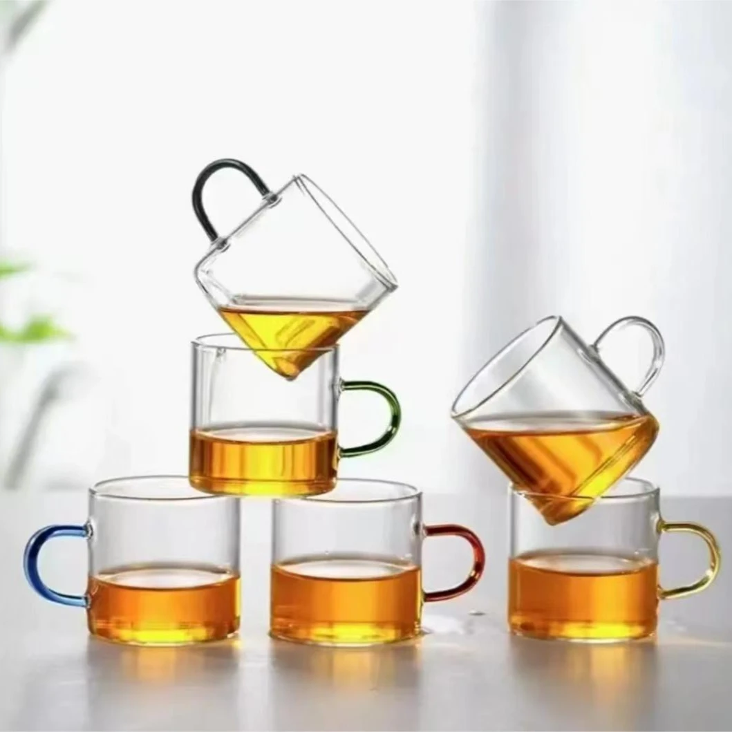 六彩品茗杯 六彩把手耐热玻璃杯80ml透明简约茶道茶道泡茶主人杯