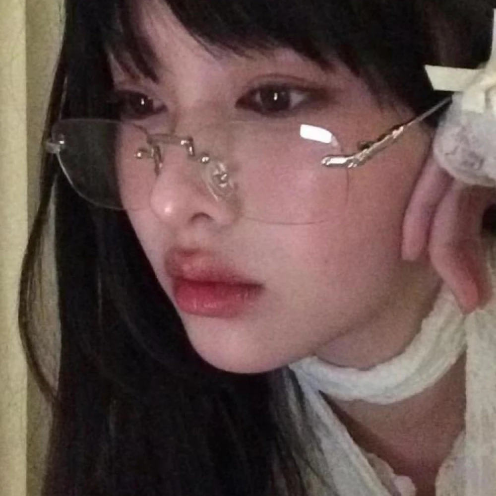 韩系无边框纯欲小窄框方形素颜神器小脸平光镜框架配度数近视眼镜