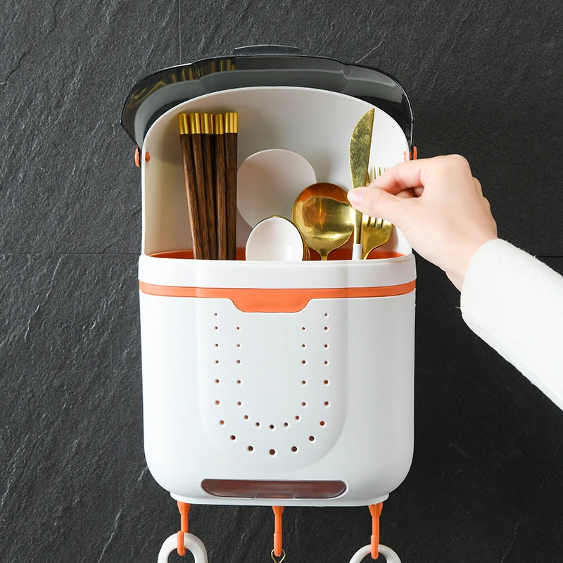 筷子置物架家用带盖防尘筷子笼壁挂式厨房筷筒置物架筷筒餐具塑料