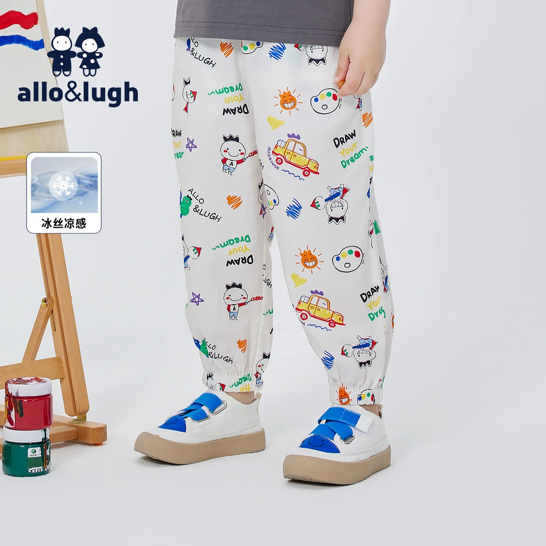 allo&lugh2024夏季新款休闲裤印花宽松防蚊裤冰丝宝宝ABDD1PT10J