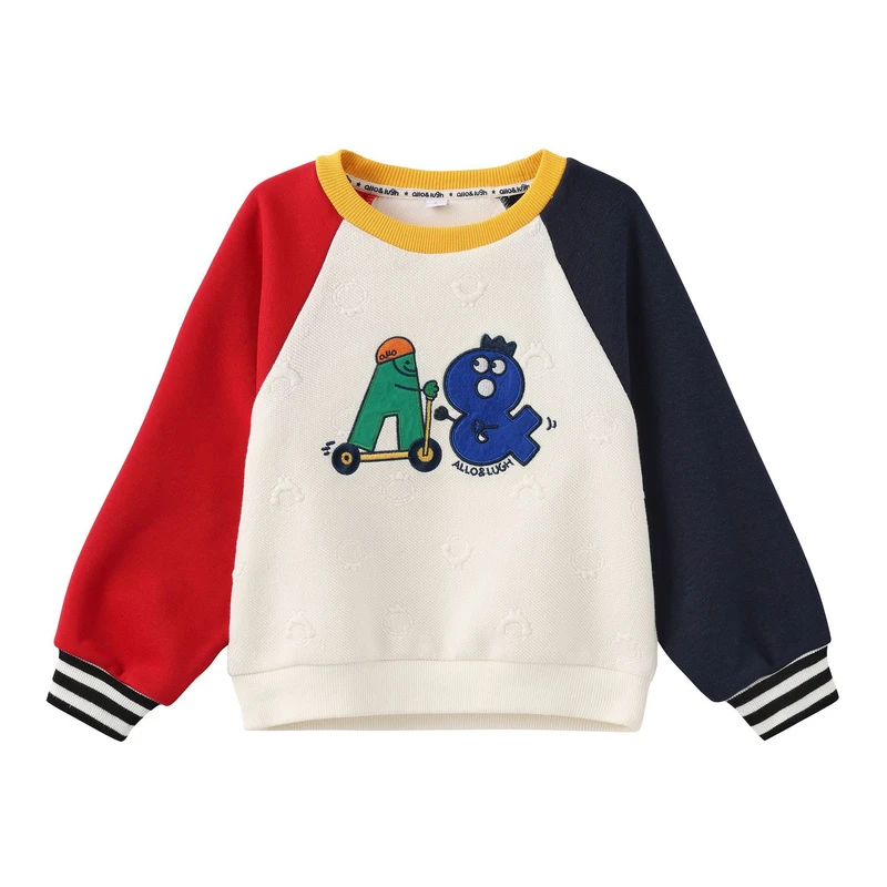 阿路和如男女童卫衣新款男宝卡通圆领撞色秋季T恤上衣