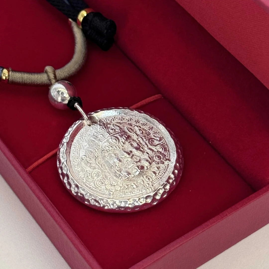 吊坠足银布艺 【A73】足银999.9财神实心吊坠圆牌挂坠做旧项链吊坠