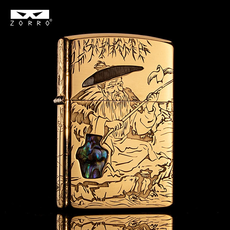 ZORRO佐罗姜太公钓鱼煤油打火机经典砂轮金属防风男士高档火机