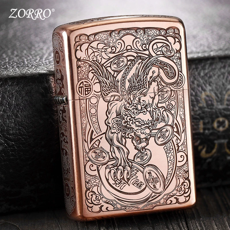 ZORRO佐罗紫铜貔貅煤油打火机铜壳防风经典砂轮创意高档火机