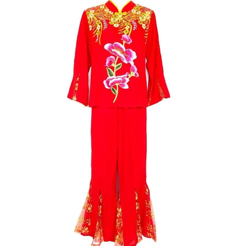 新款中老年人秧歌服扇子舞扭秧歌服装春秋冬季大码秧歌长袖舞蹈服