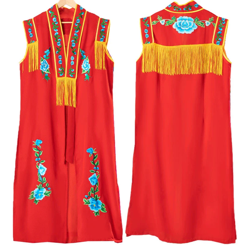 新款秧歌服装东北秧歌服坎肩太子服男女秧歌服外披流苏麻纱坎肩