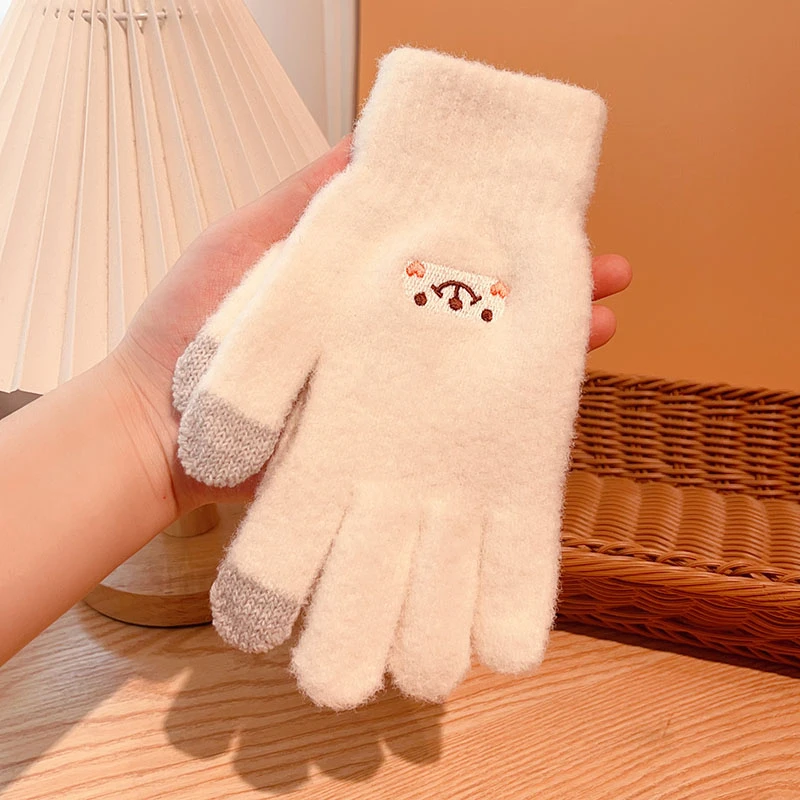 冬季手套女加绒加厚学生冬天防寒保暖可爱骑车女士五指触屏手套