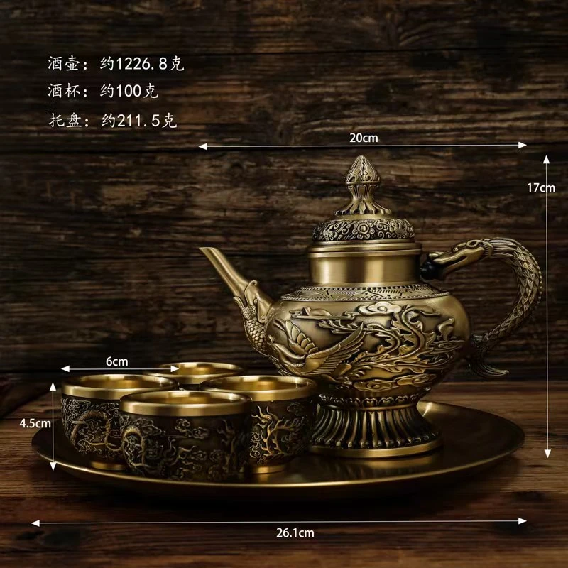大容量黄铜浮雕龙凤铜酒壶创意铜器礼品铜酒壶铜摆件礼品复古高档