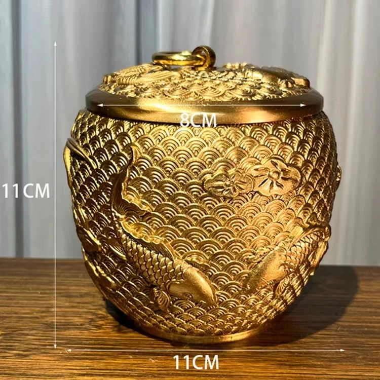 纯黄铜年年有鱼茶叶罐密封罐茶叶储存空盒精品高端家用普洱白茶罐
