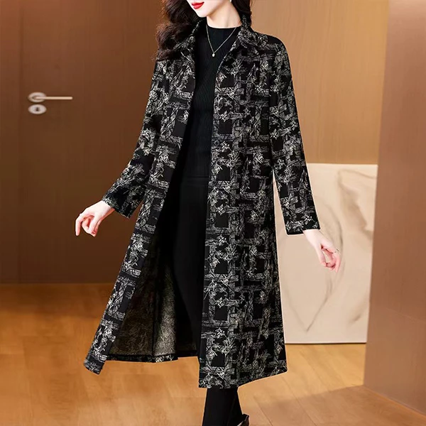 春秋季时尚高弹力气质风衣中年大码女士妈妈装中长款气质显瘦09