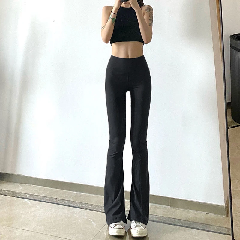 lulu阔腿瑜伽裤女高腰外穿显瘦运动健身裤休闲裸感高弹微喇叭裤子