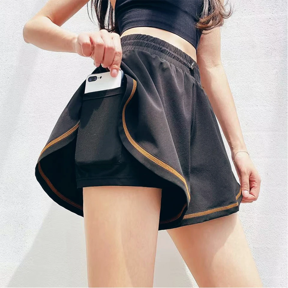 防走光假两件专业训练跑步短裤女夏季宽松透气速干健身瑜伽运动裤