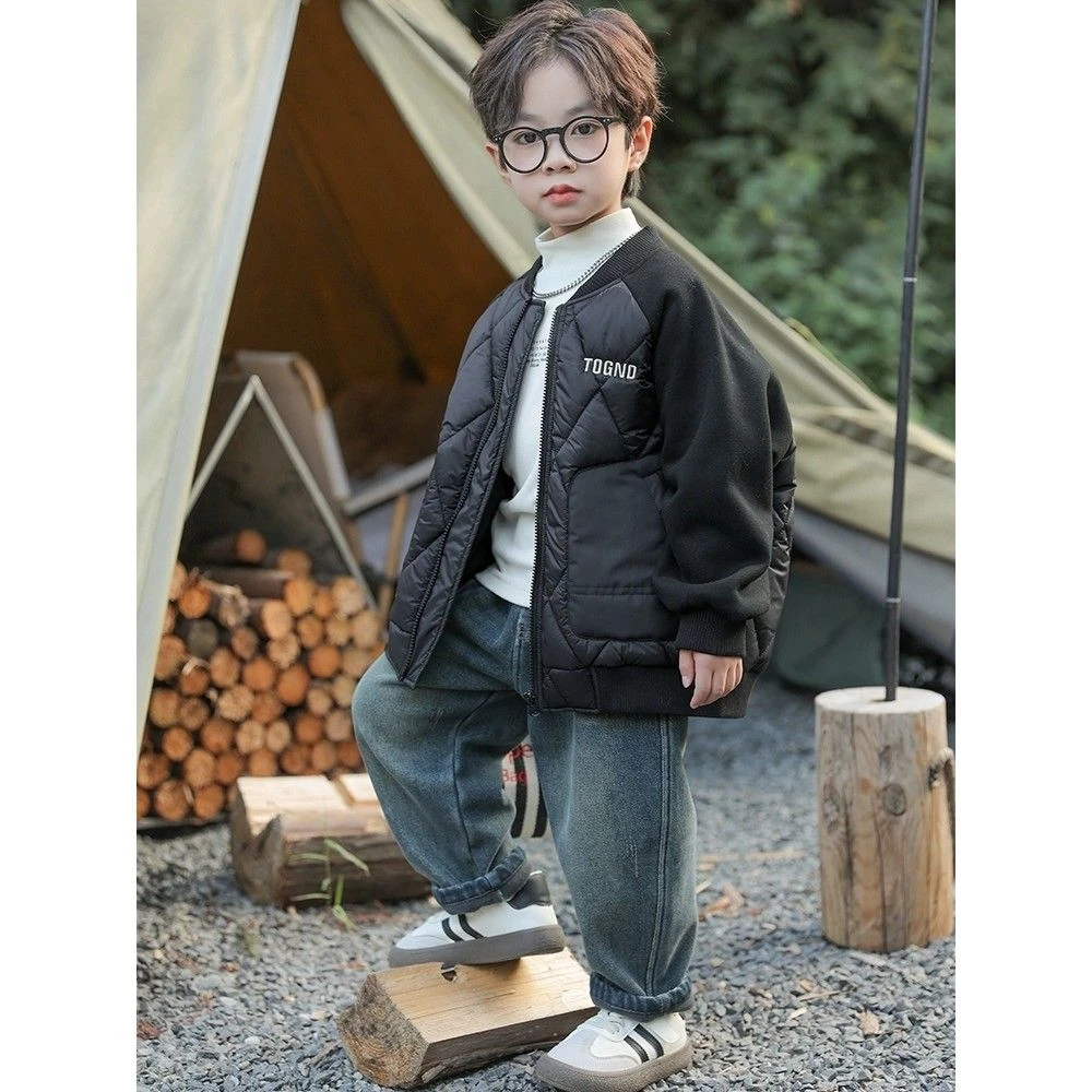 男童冬装外套2024新款儿童秋冬款加厚棉服男孩冬季帅气夹克上衣潮
